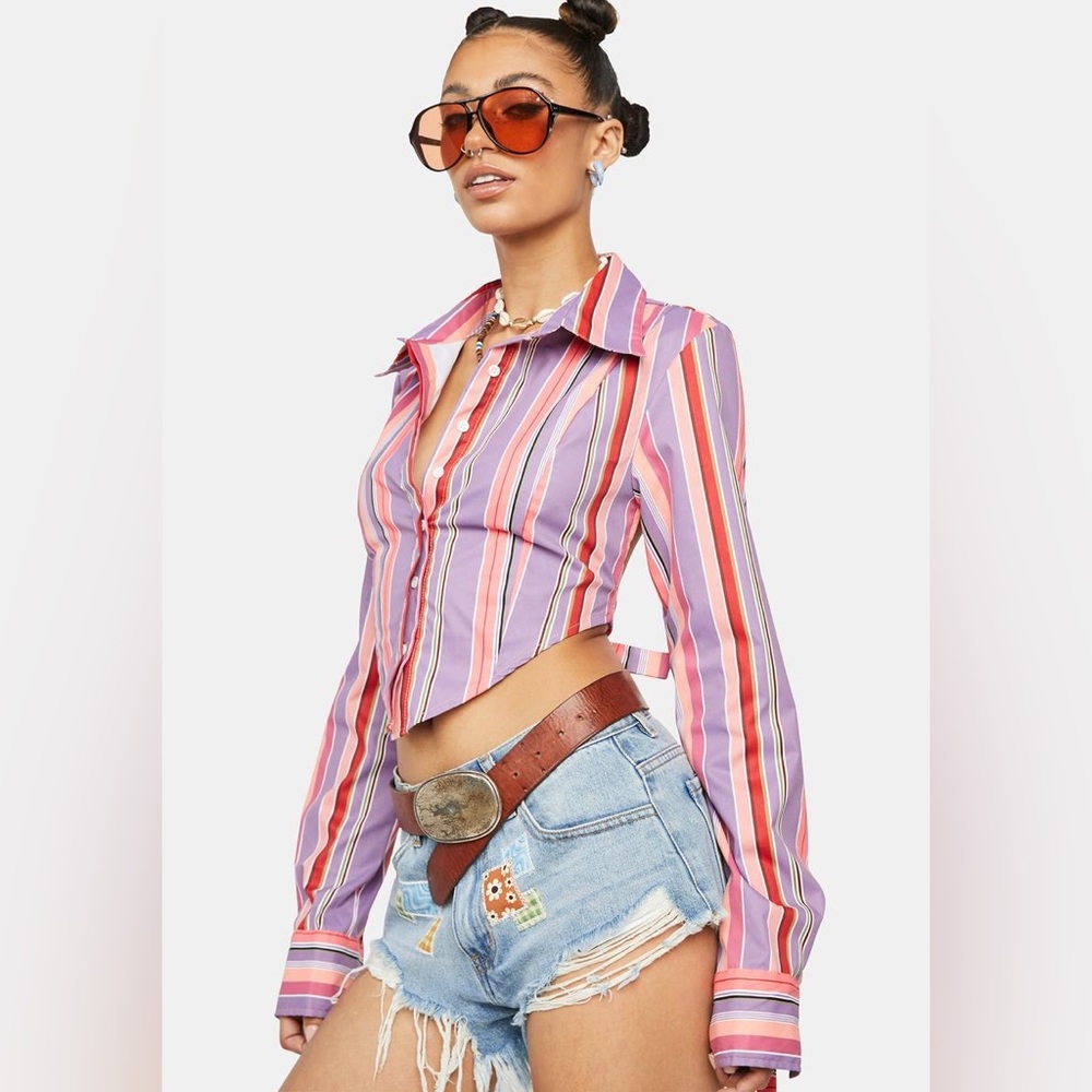 Dolls Kill Halfheart “Oasis Hot Spot” striped shirt size large